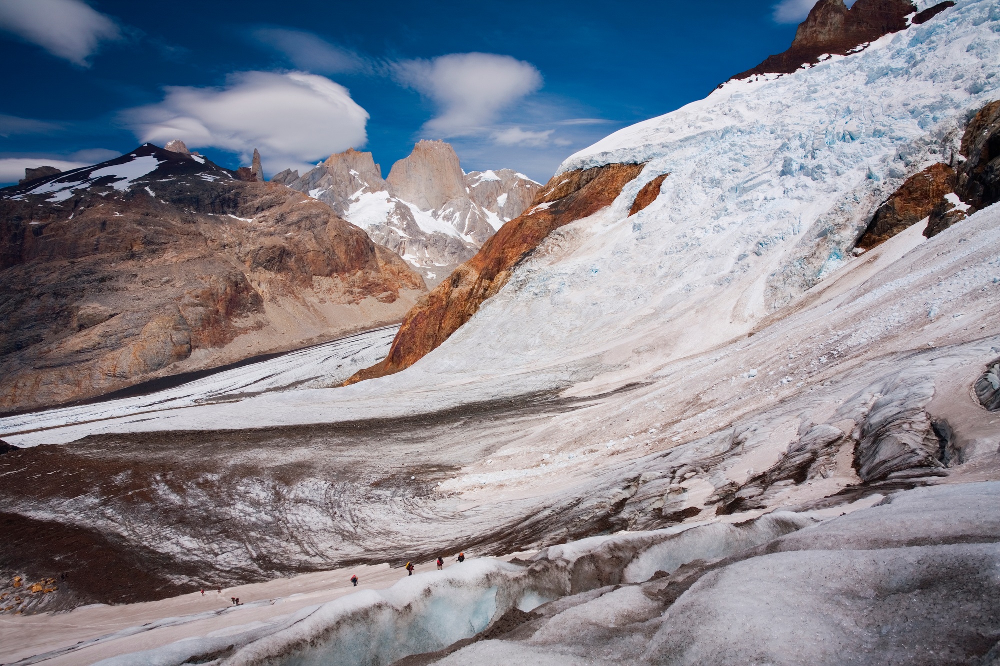 Climbers on a glacier in Los Glaciares National Park, Argentina